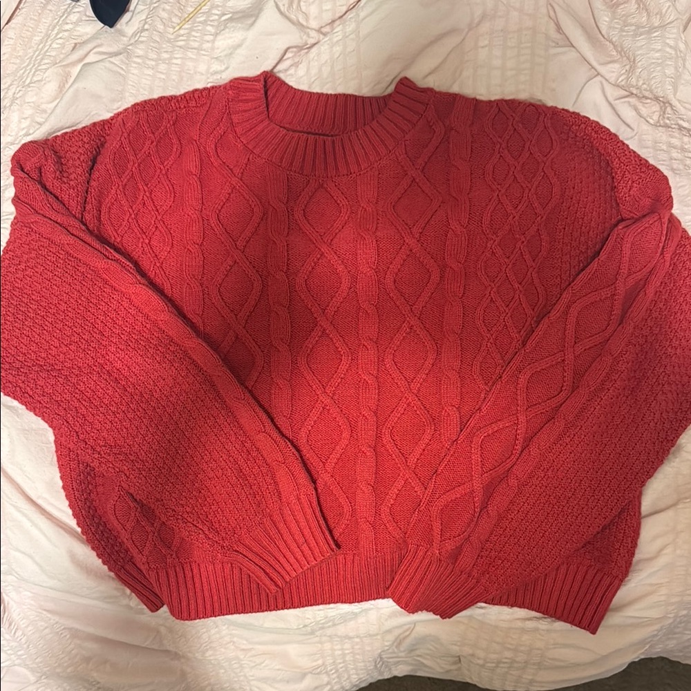 Hollister Cozy Red Cable Knit Sweater